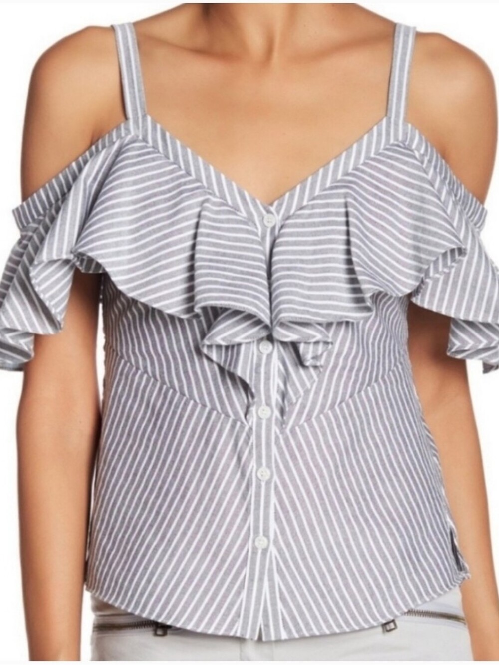 Veronica Beard Coastal Grant Cold Shoulder Ruffle Top Size 6 Hamptons NWOT